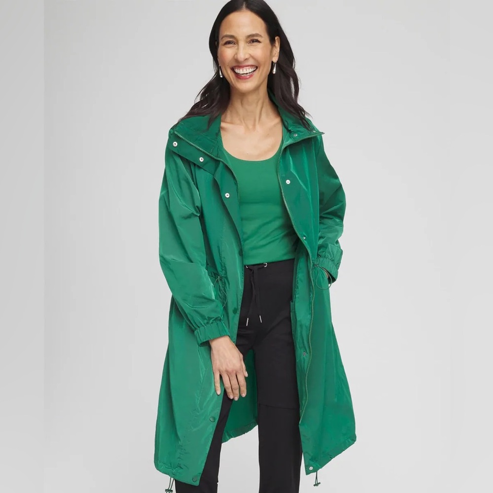 Chico's Vibrant Green Trench Coat Zenergy® Maxi Anorak Jacket